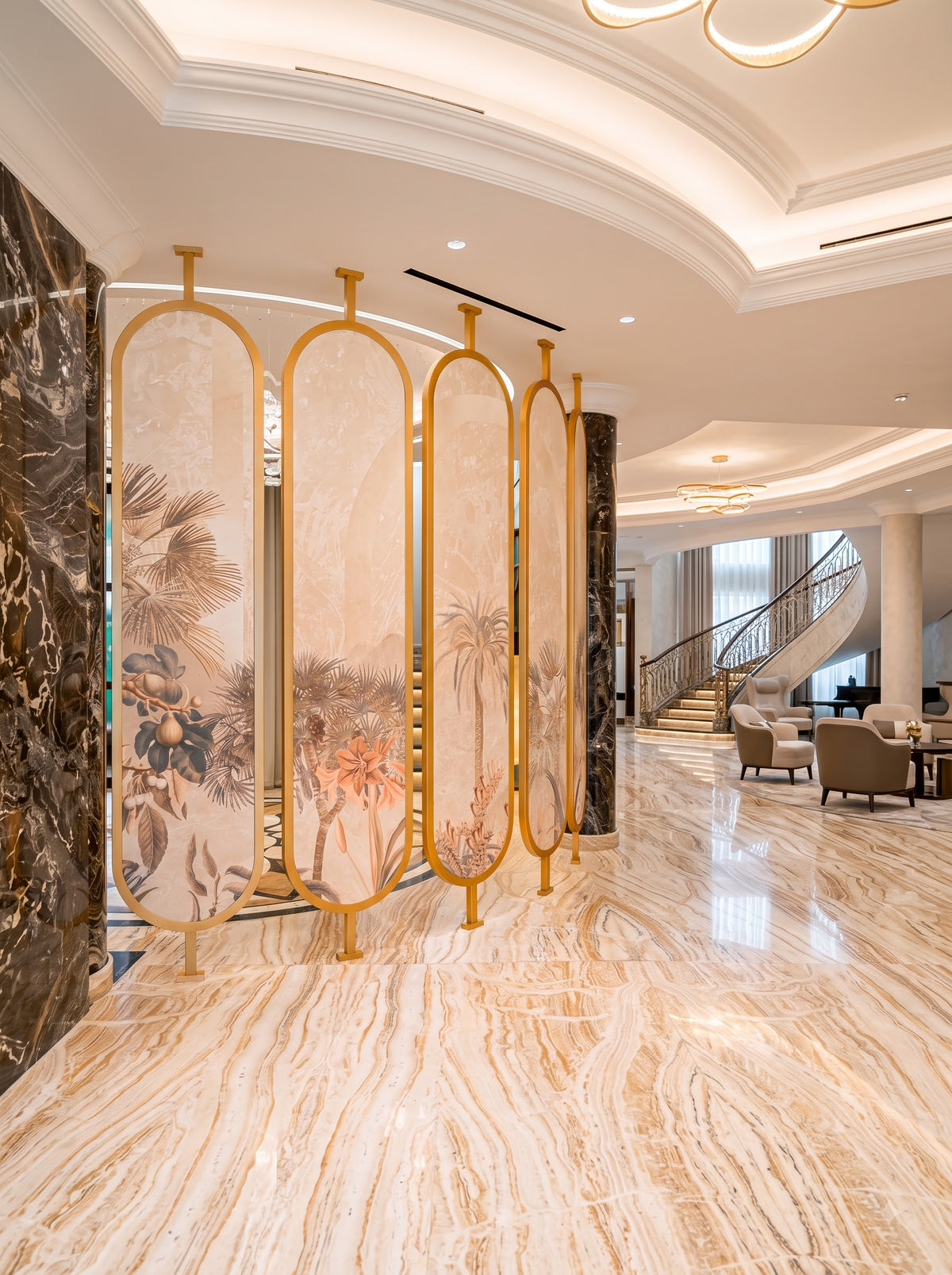 Luxury Gold Floral Room Divider – Elegant Botanical Decorative Partition