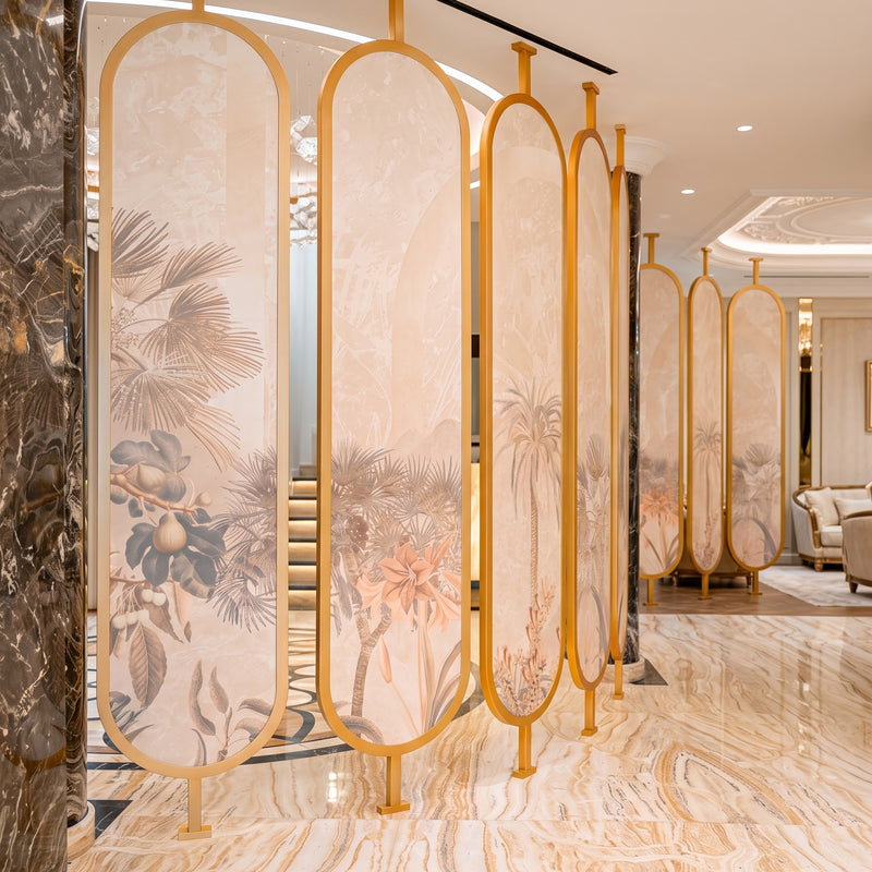 Luxury Gold Floral Room Divider – Elegant Botanical Decorative Partition