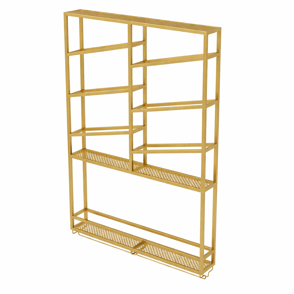 Modern Gold Geometric Wall-Mounted Wine Rack & Storage Shelf