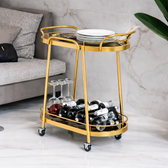 Minimalist Gold Serving Cart with Dual-Tier Glass Shelves - gold-finished metal furniture for modern Indian home - view 2 | Kraft Vision