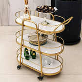 Modern Gold 3-Tier Marble Bar Cart with Rolling Casters - marble bar Trolley for living room bar - view 1 | Kraft Vision