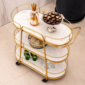 Modern Gold 3-Tier Marble Bar Cart with Rolling Casters - marble bar Trolley for living room bar - view 2 | Kraft Vision