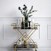 Chic Gold Bar Trolley Flat Lay - gold-finished metal bar Trolley for living room bar - view 1 | Kraft Vision