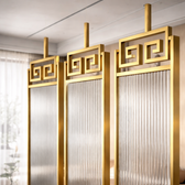 Luxury Golden Frame Geometric Room Divider with Ribbed Glass & Mirror Accents - gold-finished metal Room Divider for entryway or bedroom - view 3 | Kraft Vision