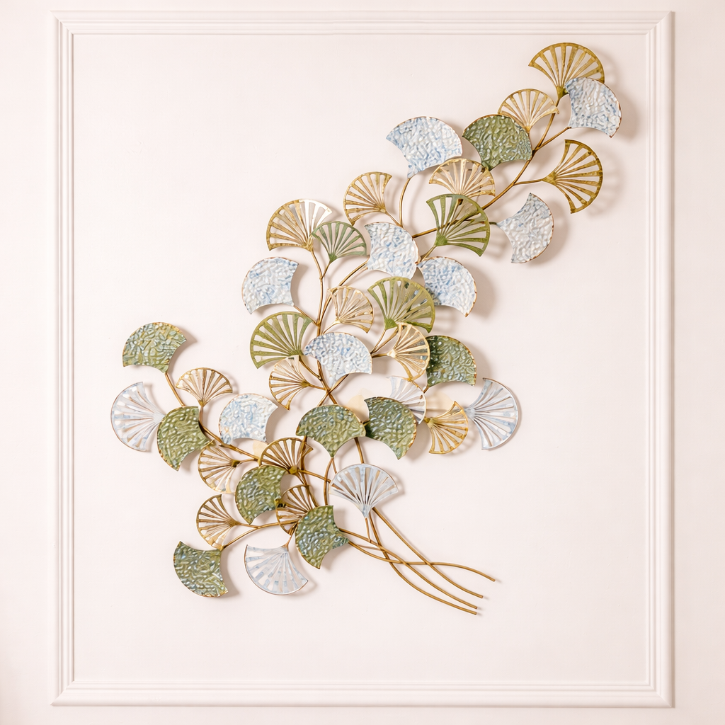 Climbing Leaf Metal Wall Art – Green, Blue & Gold Tones