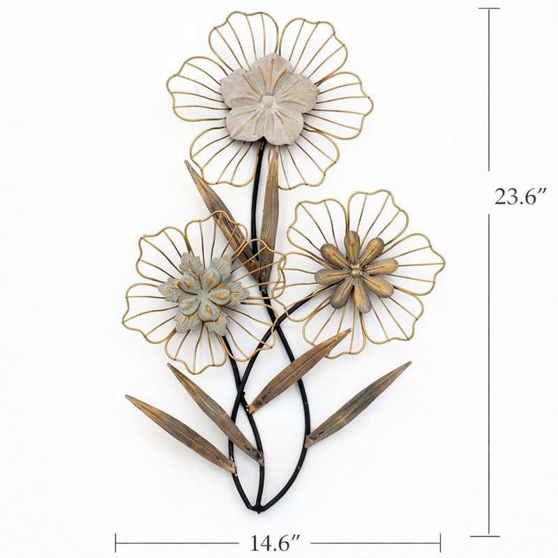Metal Floral Wire Frame Wall Art – Elegant Flower Design - metal wall art for living room wall - view 1 | Kraft Vision