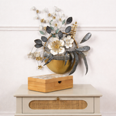 Posy Floral Vase Metal Wall Art – Grey, White & Gold Finish - gold-finished metal wall art for living room wall - view 1 | Kraft Vision