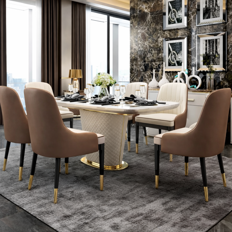 Gather Dining Table - premium wood and metal dining table for dining room - view 1 | Kraft Vision