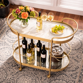 Vintage-Inspired Gold Bar Cart with Dual Shelves & Wine Holder - gold-finished metal bar Trolley for living room bar - view 1 | Kraft Vision