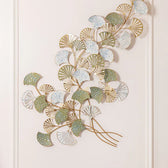 Climbing Leaf Metal Wall Art – Green, Blue & Gold Tones - gold-finished metal wall art for living room wall - view 2 | Kraft Vision