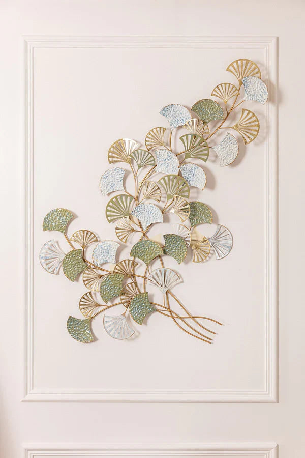 Climbing Leaf Metal Wall Art – Green, Blue & Gold Tones