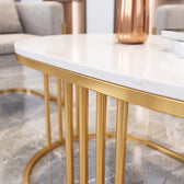 Luxury Modern Living Room Sofa Set with Gold Metal Frame and Oval Coffee Table