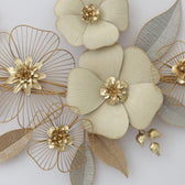 Floral and Leaf Metal Wall Art – Cream & Gold Decorative Design - gold-finished metal wall art for living room wall - view 2 | Kraft Vision