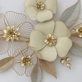 Floral and Leaf Metal Wall Art – Cream & Gold Decorative Design - gold-finished metal wall art for living room wall - view 3 | Kraft Vision