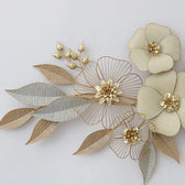Floral and Leaf Metal Wall Art – Cream & Gold Decorative Design - gold-finished metal wall art for living room wall - view 4 | Kraft Vision