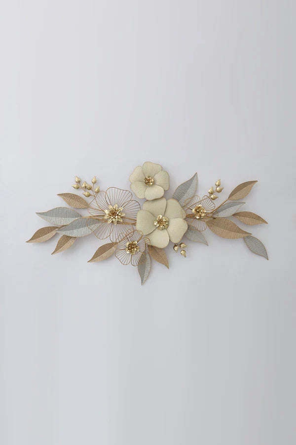 Floral and Leaf Metal Wall Art – Cream & Gold Decorative Design