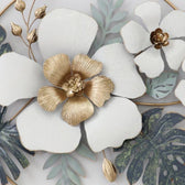 Luxury Floral Metal Wall Art – White & Gold Flowers with Tropical Leaves - gold-finished metal wall art for living room wall - view 4 | Kraft Vision