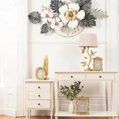 Luxury Floral Metal Wall Art – White & Gold Flowers with Tropical Leaves - gold-finished metal wall art for living room wall - view 5 | Kraft Vision