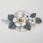 Luxury Floral Metal Wall Art – White & Gold Flowers with Tropical Leaves - gold-finished metal wall art for living room wall - view 6 | Kraft Vision
