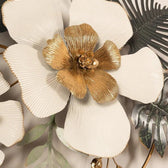Luxury Floral Metal Wall Art – White & Gold Flowers with Tropical Leaves - gold-finished metal wall art for living room wall - view 7 | Kraft Vision