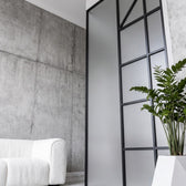 Modern Black Frame Arched Glass Room Divider – Luxury Frosted Glass & Geometric Designer Partition