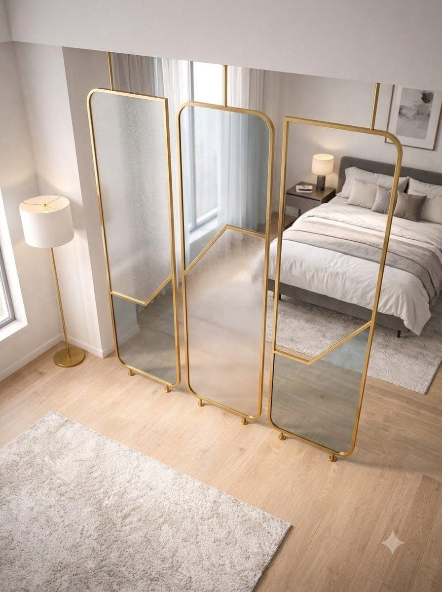 Luxury Gold Frame Glass Room Divider – Modern Minimalist Decorative Partition Screen