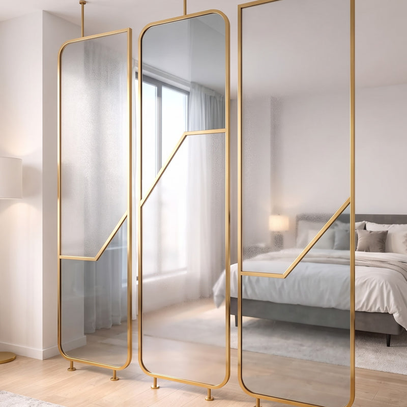 Luxury Gold Frame Glass Room Divider – Modern Minimalist Decorative Partition Screen