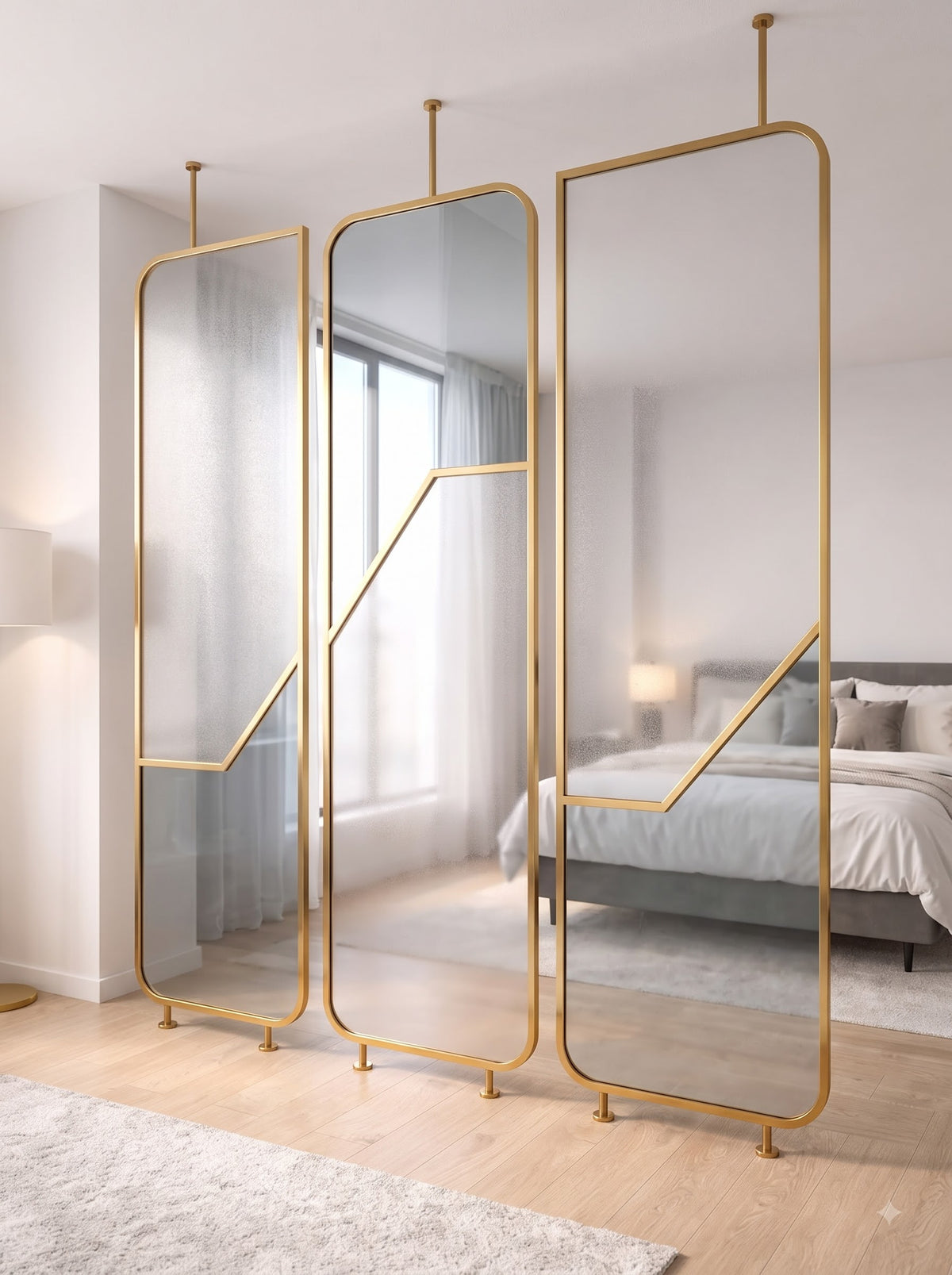 Luxury Gold Frame Glass Room Divider – Modern Minimalist Decorative Partition Screen