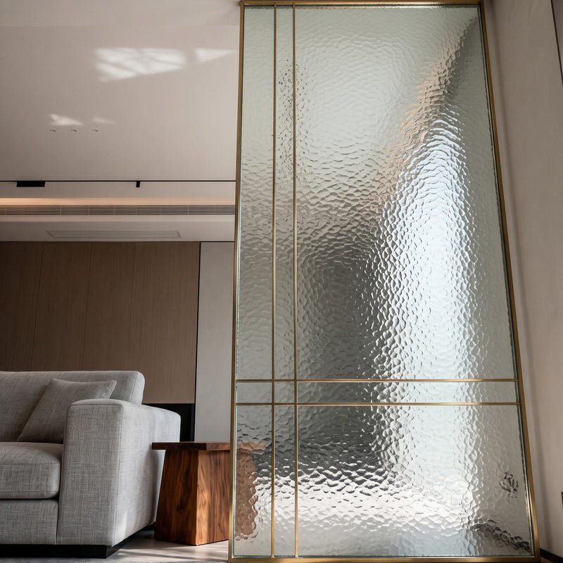 Luxury Gold Frame Textured Glass Room Divider – Modern Decorative Partition Screen