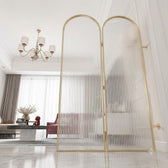 Luxury Golden Arched Fluted Glass Room Divider – Modern Decorative Partition Screen