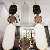 Luxury Golden Frame Marble & Textured Glass Decorative Room Divider – Modern Designer Partition