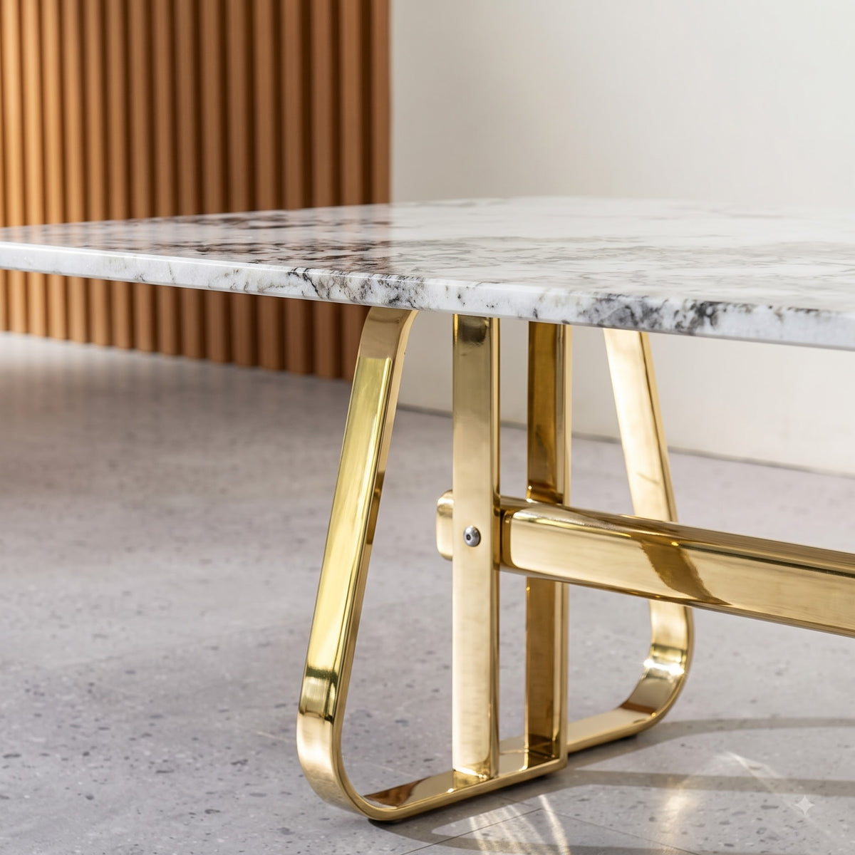 Modern White Marble Dining Table with Luxury Gold Metal Base