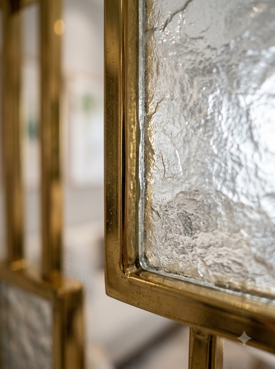 Luxury Golden Geometric Room Divider with Textured Marble Panels – Modern Decorative Partition | Kraft Vision