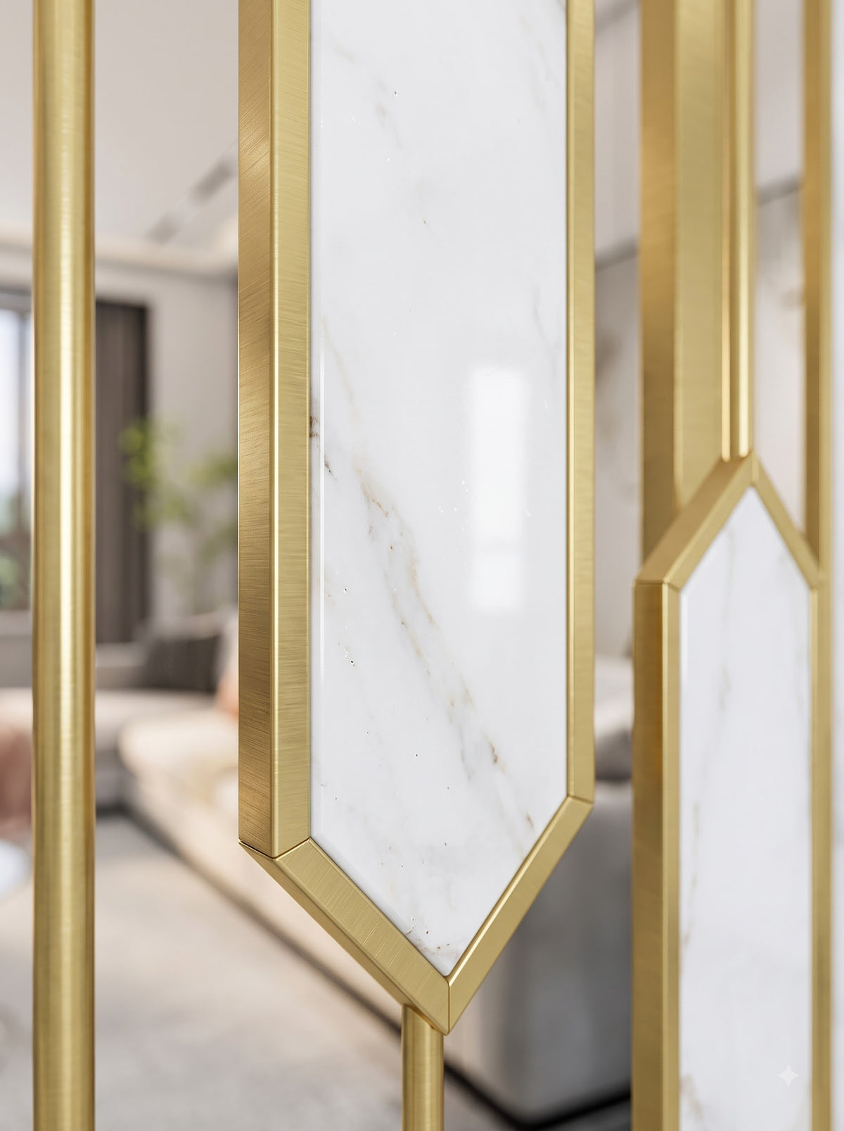 Luxury Golden Frame Marble Room Divider – Modern Geometric Decorative Partition for Living Room