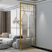 Luxury Art Deco Golden Frame Glass Partition - gold-finished metal Room Divider for living room - view 1 | Kraft Vision