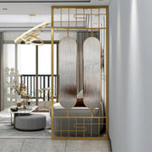 Luxury Art Deco Golden Frame Glass Partition - gold-finished metal Room Divider for living room - view 2 | Kraft Vision