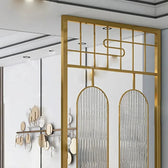 Luxury Art Deco Golden Frame Glass Partition - gold-finished metal Room Divider for living room - view 4 | Kraft Vision