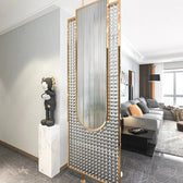 Luxury Golden Frame Ribbed & Crystal Glass Room Divider - gold-finished metal Room Divider for living room - view 4 | Kraft Vision