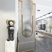 Luxury Golden Frame Ribbed & Crystal Glass Room Divider - gold-finished metal Room Divider for living room - view 5 | Kraft Vision