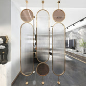Luxury Golden Frame Room Divider with Ribbed Glass & Mirror Accents - gold-finished metal Room Divider for entryway or bedroom - view 2 | Kraft Vision