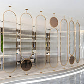 Luxury Golden Frame Room Divider with Ribbed Glass & Mirror Accents - gold-finished metal Room Divider for entryway or bedroom - view 3 | Kraft Vision