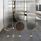 Luxury Golden Frame Room Divider with Ribbed Glass & Mirror Accents - gold-finished metal Room Divider for entryway or bedroom - view 5 | Kraft Vision