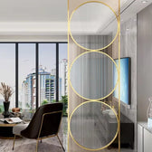Luxury Golden Geometric Circle Glass Room Divider - gold-finished metal Room Divider for living room - view 4 | Kraft Vision