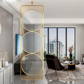 Luxury Golden Geometric Circle Glass Room Divider - gold-finished metal Room Divider for living room - view 9 | Kraft Vision
