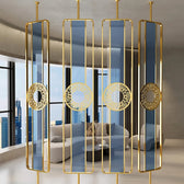 Luxury Golden Metal & Blue Glass Room Divider with Ornamental Circle Design - gold-finished metal Room Divider for living room - view 4 | Kraft Vision