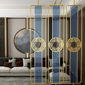 Luxury Golden Metal & Blue Glass Room Divider with Ornamental Circle Design - gold-finished metal Room Divider for living room - view 5 | Kraft Vision