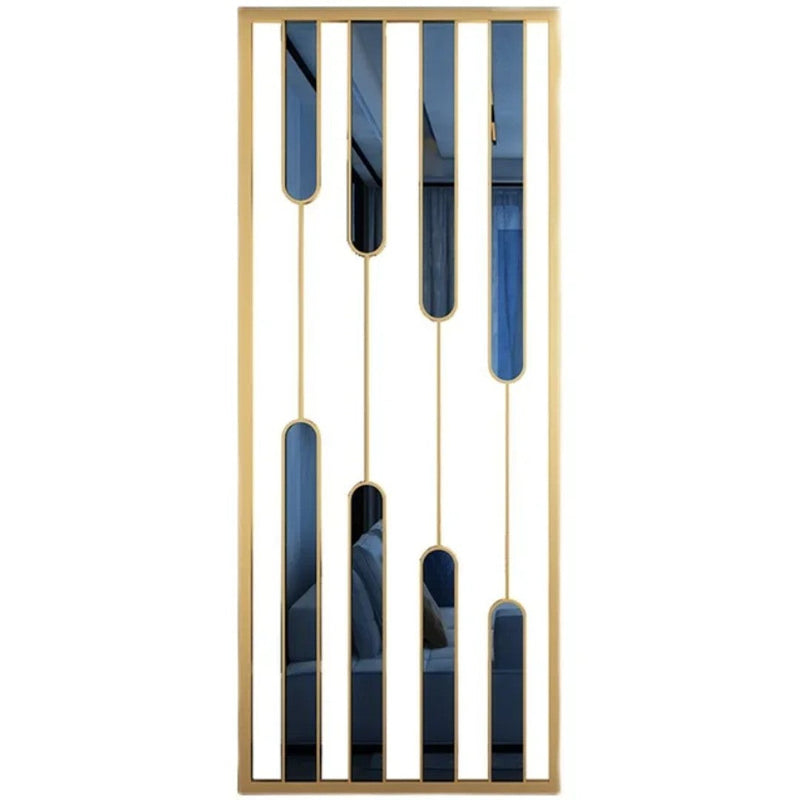 Luxury Gold Partition with Blue Glass Accents – Modern Artistic Room Divider - gold-finished metal Room Divider for living room - view 1 | Kraft Vision
