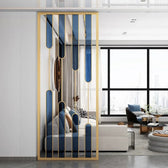 Luxury Gold Partition with Blue Glass Accents – Modern Artistic Room Divider - gold-finished metal Room Divider for living room - view 2 | Kraft Vision