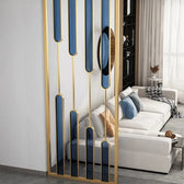 Luxury Gold Partition with Blue Glass Accents – Modern Artistic Room Divider - gold-finished metal Room Divider for living room - view 4 | Kraft Vision