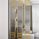 Luxury Gold Partition with Fluted Glass & Greek Key Design - gold-finished metal Room Divider for living room - view 2 | Kraft Vision